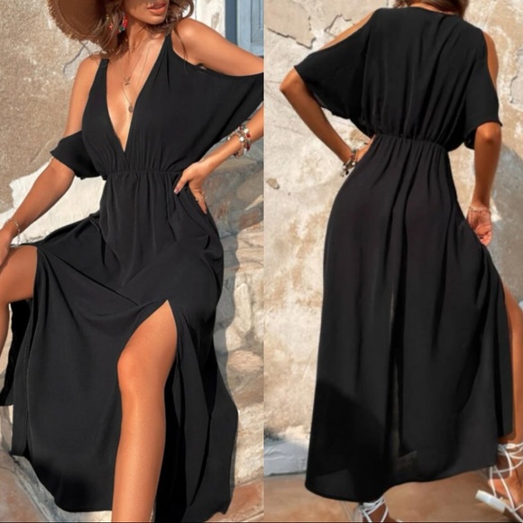 Cold shoulder split thigh maxi dress - Picture 4 of 16